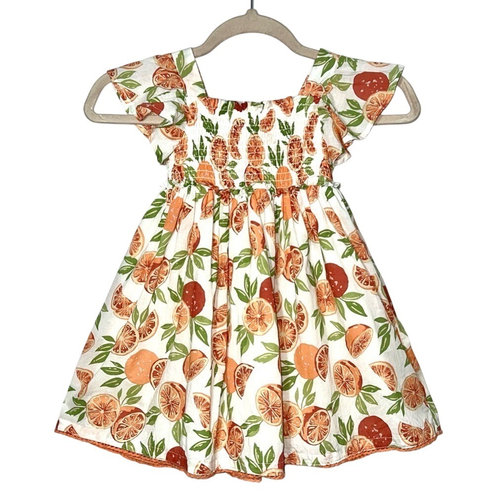 Sigrid Olsen Citrus Orange‎ Smocked Twirl Girls Cotton Dress Size 3T